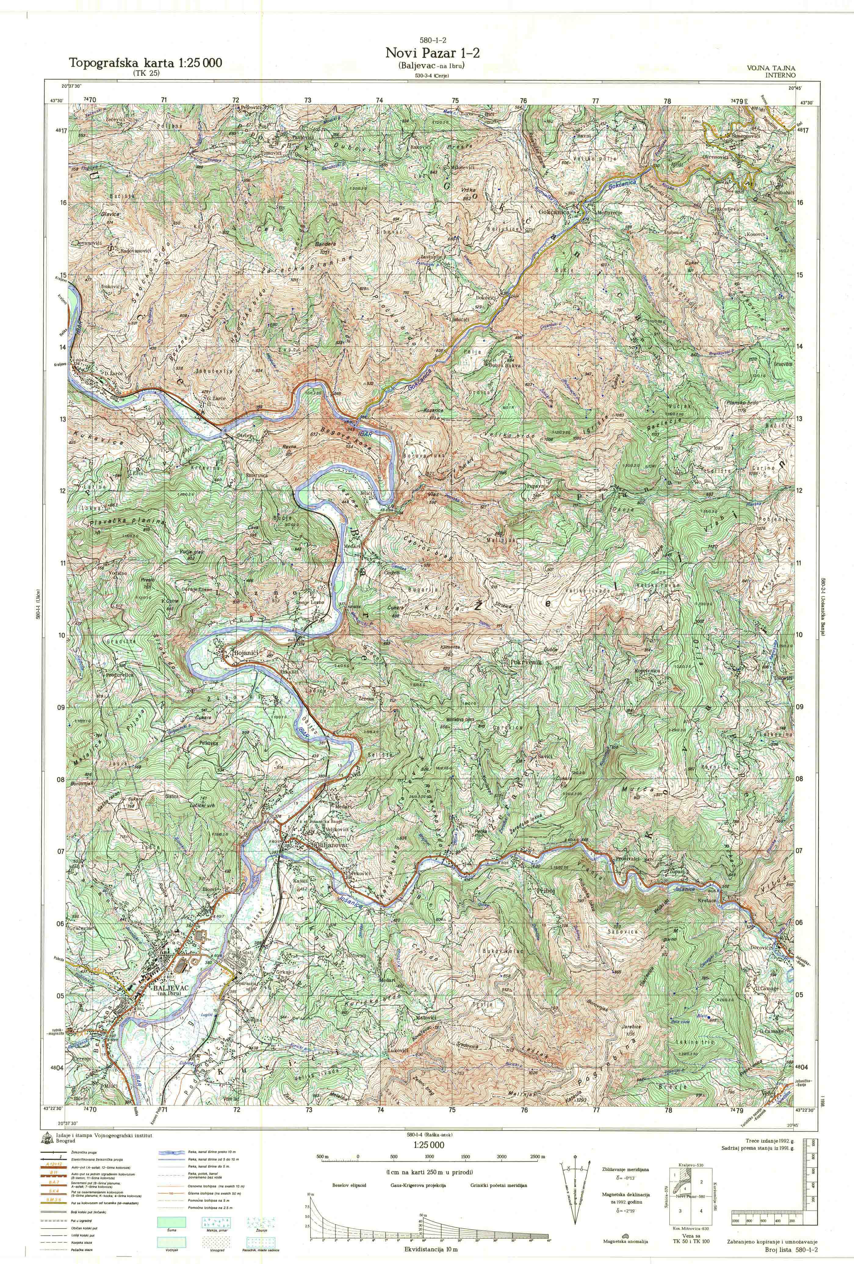  topografska karta srbije 25000 JNA  Novi Pazar